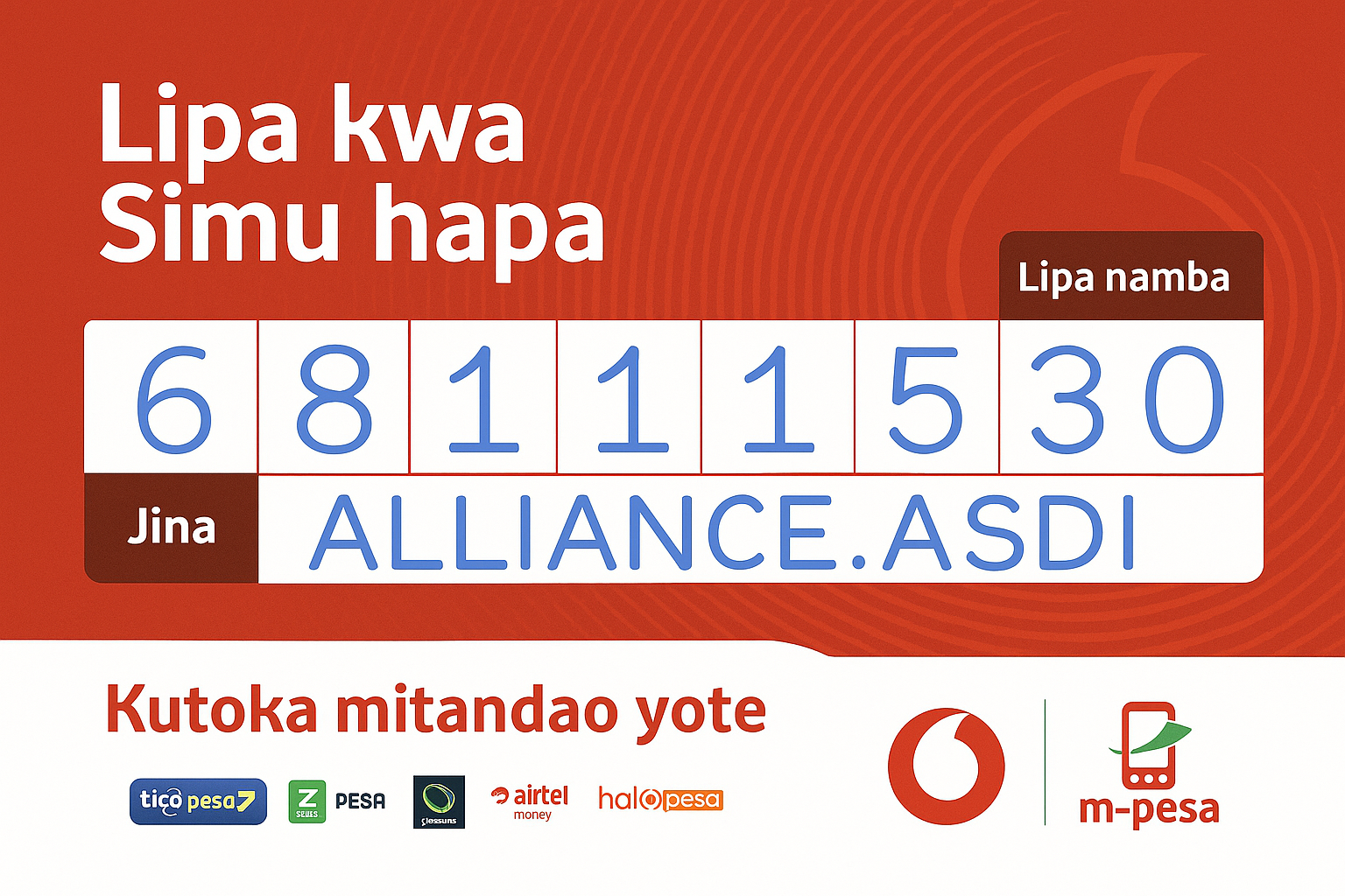 Vodacom M-Pesa Lipa Namba 68111530 — ALLIANCE FOR SOCIOECON…